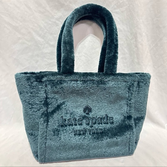 Kate Spade Ella Faux Shearling Large Tote Bag in Peacock Sapphire New With Tags - Picture 6 of 12